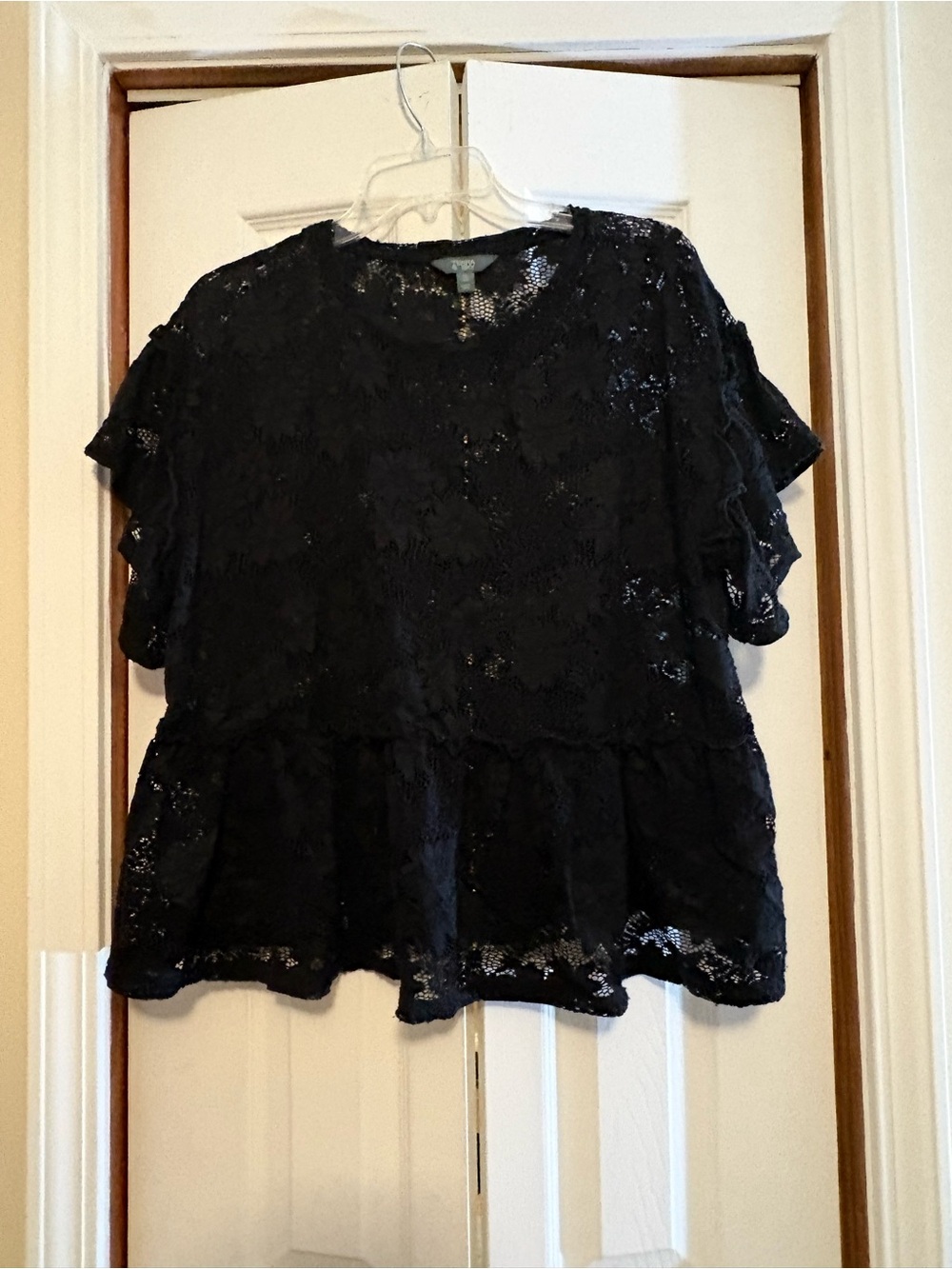 Terra & Sky Black Lace Peplum Blouse